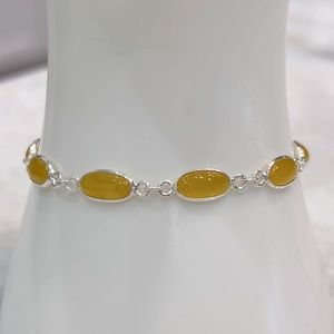 Burmese Yellow Jade Sterling Silver Bracelet